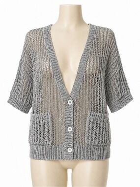 Sparkle & Fade Open Knit Cardigan Sweater Size M Black White Marled